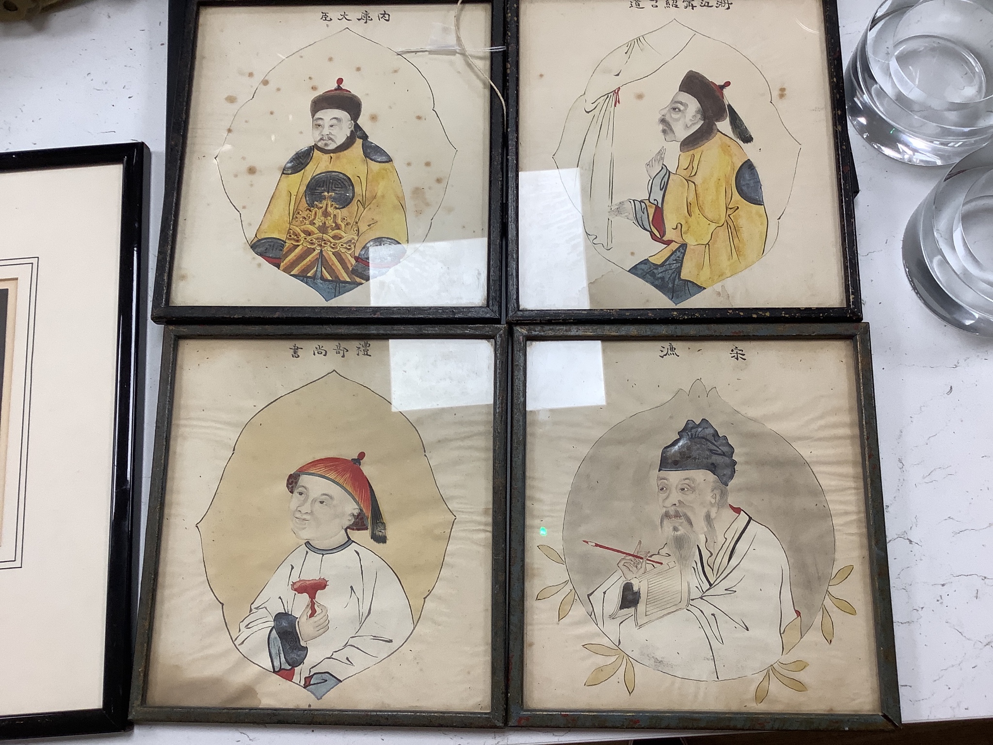 A set of four late 19th century Chinese watercolours of officials